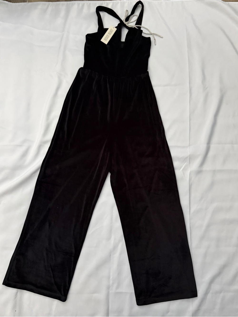 Derek Heart Black Velvet Wide-Leg Jumpsuit with Adjustable Straps